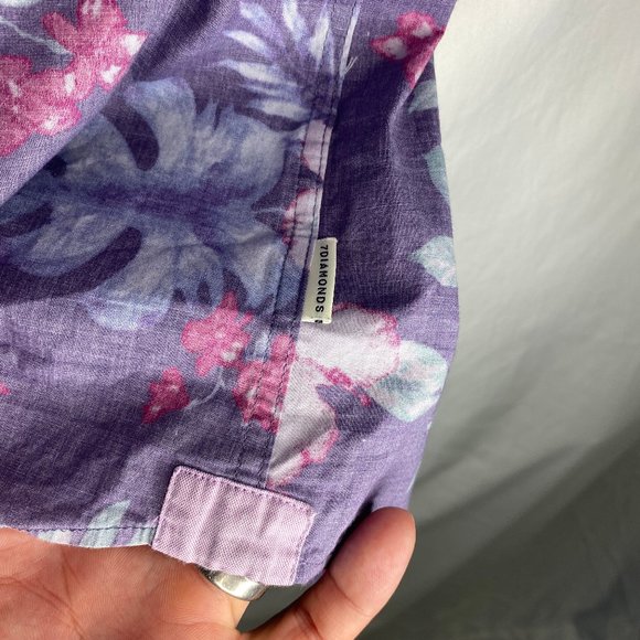 Seven Diamonds Floral Reversed Print Men's Short Sleeve Button Down Size L - Picture 4 of 8